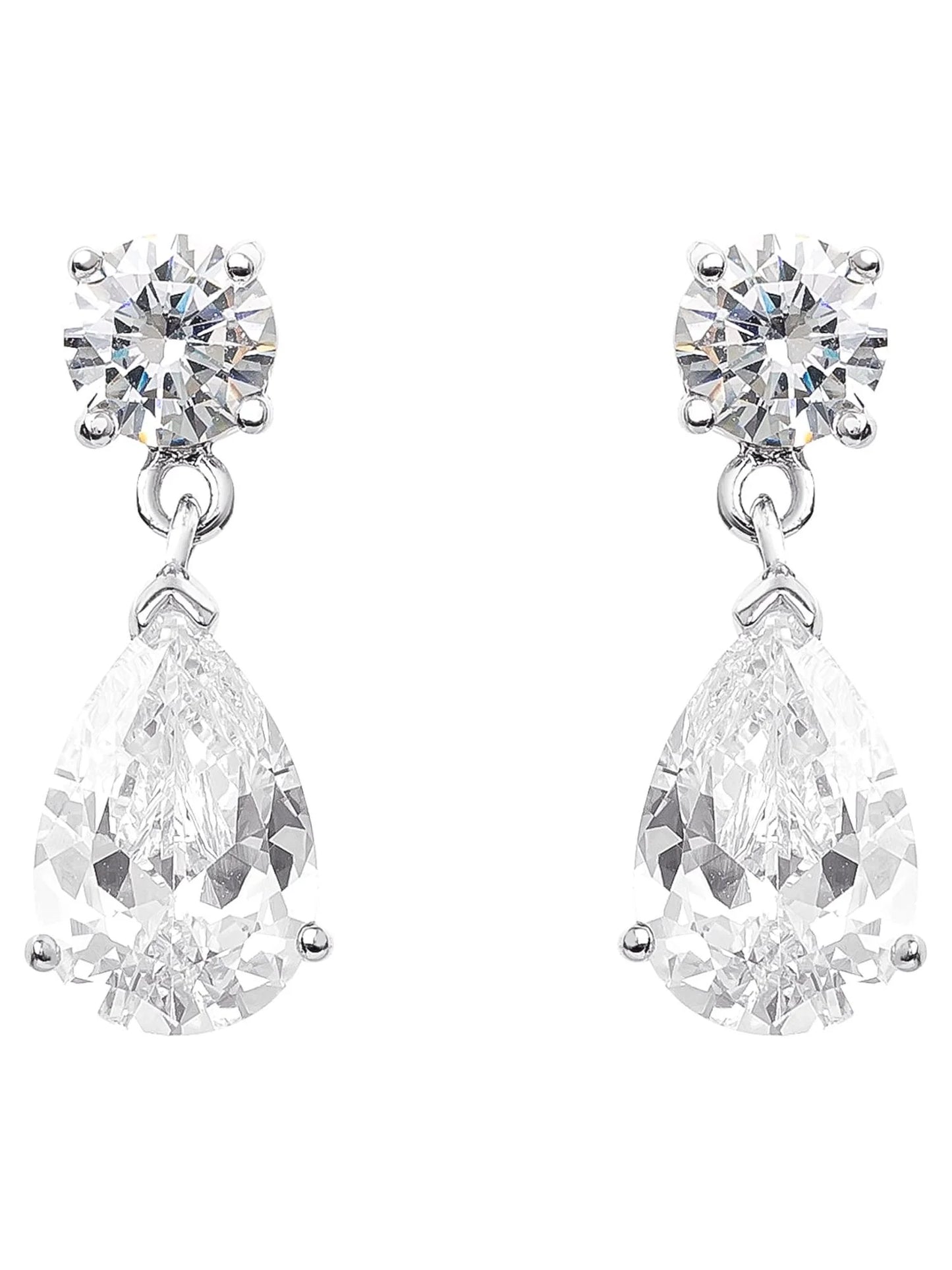 Women'S Sterling Silver and Cubic Zirconia Double Stone Pear Drop Earrings