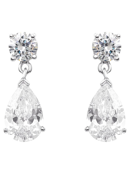 Women'S Sterling Silver and Cubic Zirconia Double Stone Pear Drop Earrings