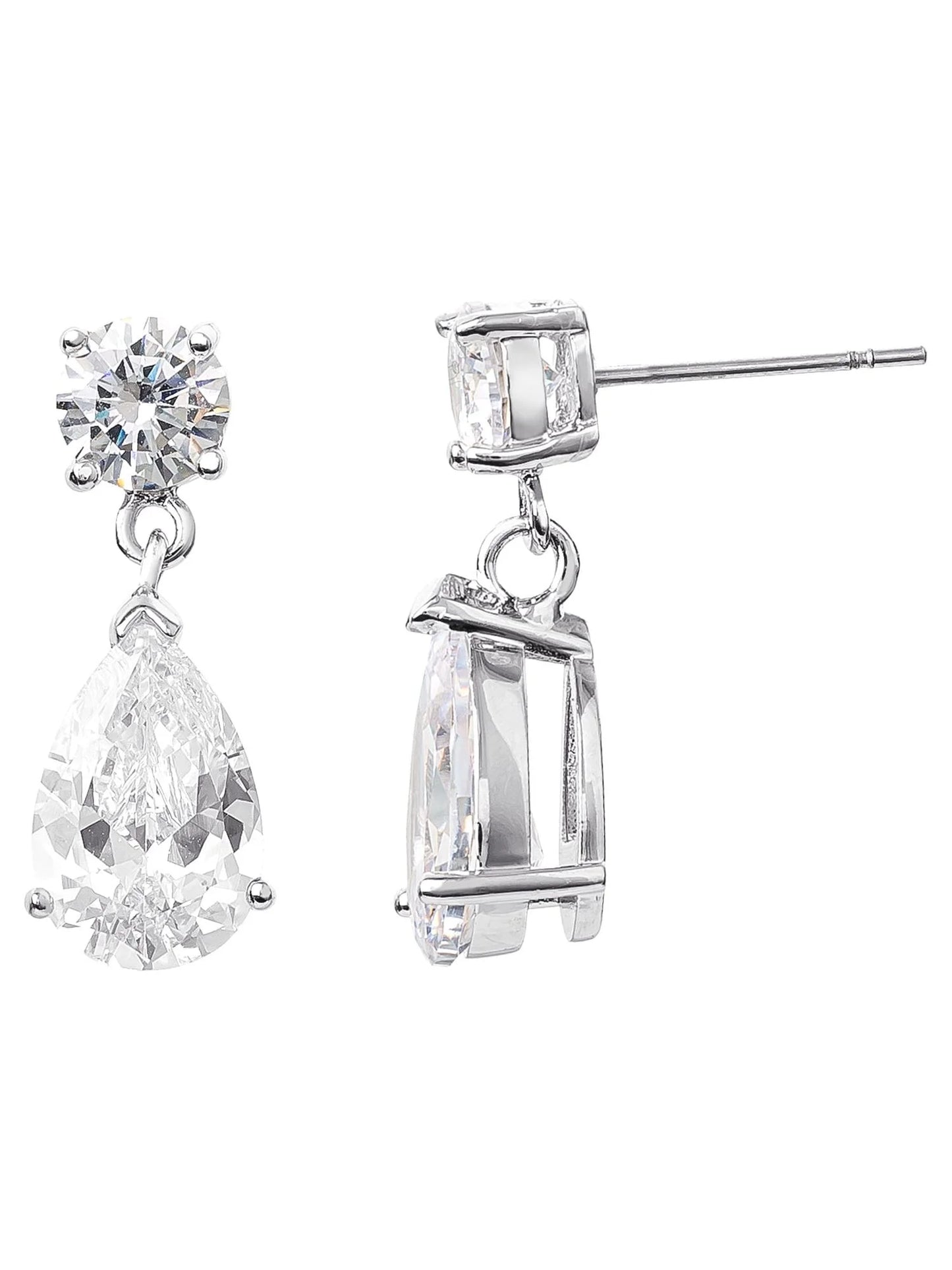 Women'S Sterling Silver and Cubic Zirconia Double Stone Pear Drop Earrings