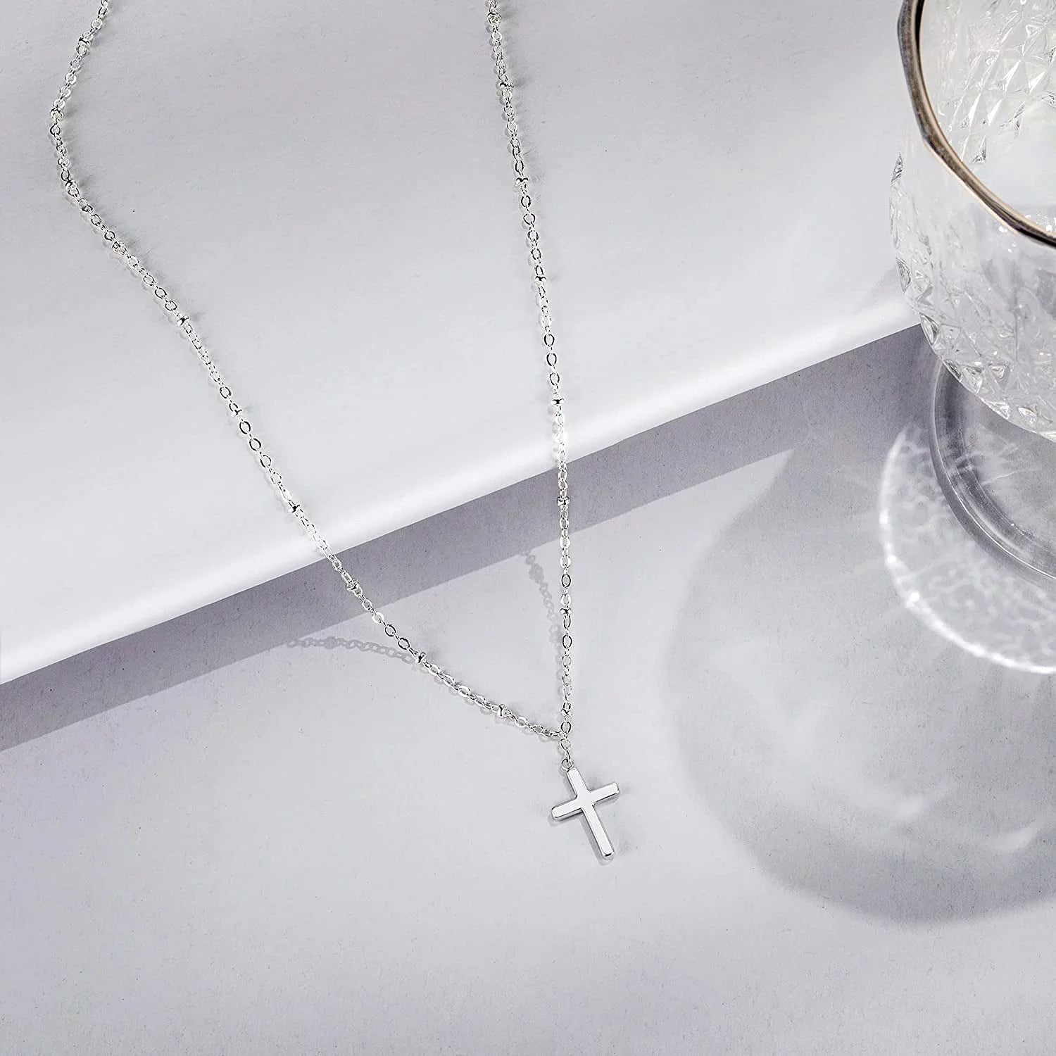 Tiny Cross Necklace/Minimal Necklace, 18K Gold/Silver Plated, Simple Tiny Necklace for Women Girls